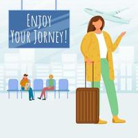 Enjoy your journey social media post mockup. Traveling by plane. Advertising web banner design template. Social media booster, content layout. Promotion poster, print ads with flat illustrations vector