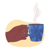 Holding cup of hot coffee 2D vector isolated illustration