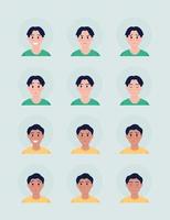 Diverse boys facial expressions semi flat color vector character avatar set