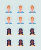 Different female face expressions semi flat color vector character avatar set