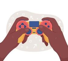 Holding gamepad 2D vector isolated illustration