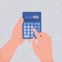 Using calculator flat color vector illustration