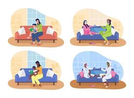 Mother-child bonding 2D vector isolated illustration set