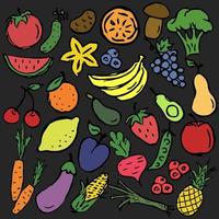 conjunto de iconos de frutas y verduras de colores. vector iconos de comida