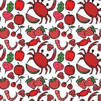 Colored seamless pattern with red food icons. Isolated vector food icons