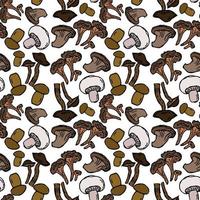 Seamless vector colored pattern with mushrooms. Doodle vector with mushroom icons on white background. Vintage mushroom pattern, sweet elements background for your project