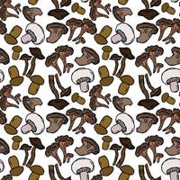 Seamless vector colored pattern with mushrooms. Doodle vector with mushroom icons on white background. Vintage mushroom pattern, sweet elements background for your project