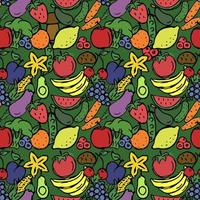 Colored seamless pattern with vegetables and fruits icons. vector food icons