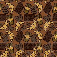 Seamless pattern with coffe, croissant and chocolate icons. vector food icons