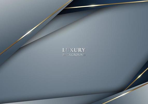 Abstract gray and blue stripes triangles shapes with shiny golden lines background template luxury style
