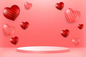 3d podium stage with realistic love and heart element vector