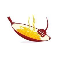 vector de fideos fritos en un wok y espátula