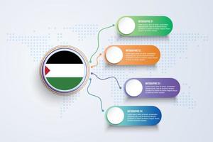 Bandera de Palestina con diseño infográfico aislado en el mapa mundial de puntos vector