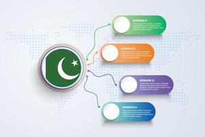 Bandera de Pakistán con diseño infográfico aislado en el mapa mundial de puntos vector