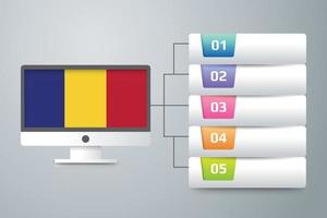 bandera de rumania con diseño infográfico incorporado con monitor de computadora vector