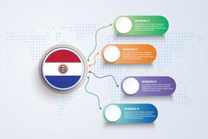 Bandera de Paraguay con diseño infográfico aislado en el mapa mundial de puntos vector