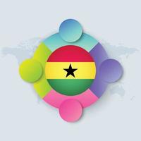 bandera de ghana con diseño infográfico aislado en el mapa del mundo vector