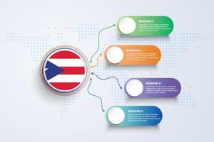 Bandera de Puerto Rico con diseño infográfico aislado en el mapa mundial de puntos vector