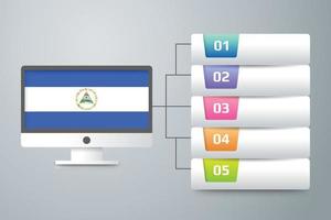 Nicaragua Flag with Infographic Design Incorporate with Computer Monitor vector