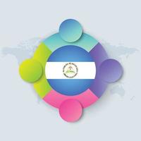 Bandera de Nicaragua con diseño infográfico aislado en el mapa del mundo vector