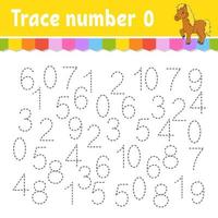 Trace number . Handwriting practice. Learning numbers for kids. Education developing worksheet. Activity page. Game for toddlers and preschoolers. Isolated vector illustration in cute cartoon style.