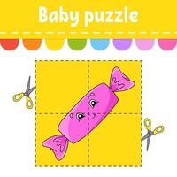 Baby puzzle. Easy level. Flash cards. Cut and play. Color activity worksheet. Game for children. Cartoon character. vector