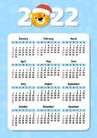 Calendar for 2022 with a cute tiger symbol of the new year. Fun and bright design. Isolated color vector illustration. cartoon style.