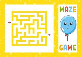 Square maze. Game for kids. Puzzle for children. Happy character. Labyrinth conundrum. Color vector illustration. Find the right path. Isolated vector illustration. Cartoon style.