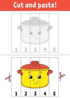 Learning numbers 1-5. Cut and glue. Cartoon character. Education developing worksheet. Game for kids. Activity page. Color isolated vector illustration.