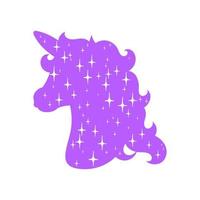 cabeza de unicornio de caballo. silueta violeta. elemento de diseño. ilustración vectorial aislado sobre fondo blanco. plantilla para libros, pegatinas, carteles, tarjetas, ropa. vector