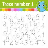 Trace number . Handwriting practice. Learning numbers for kids. Education developing worksheet. Activity page. Game for toddlers and preschoolers. Isolated vector illustration in cute cartoon style.