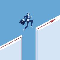 businessman jump through the gap between hill, man jumping over cliff, business concept of courage vector