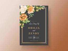 Beautiful orange flower wedding invitation card vector