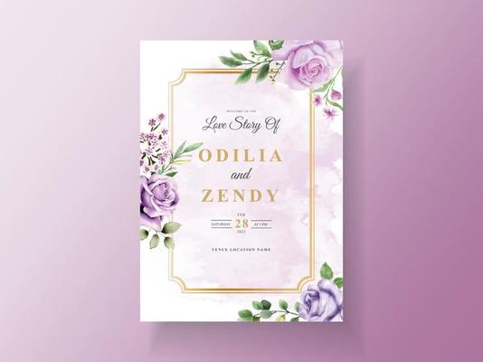 Beautiful purple flower wedding invitation card