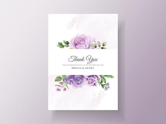 Beautiful purple flowers wedding invitation template