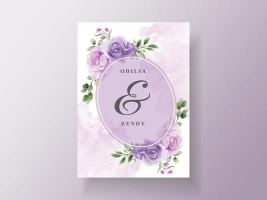 Beautiful purple flowers wedding invitation template