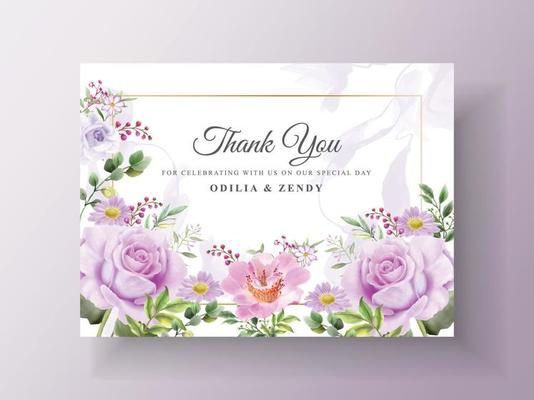 Beautiful purple flowers wedding invitation template