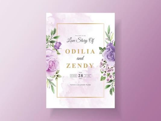 Beautiful purple flower wedding invitation card