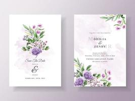 hermosa plantilla de invitación de boda de flores púrpuras