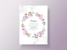 Beautiful purple flowers wedding invitation template vector