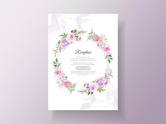 Beautiful purple flowers wedding invitation template