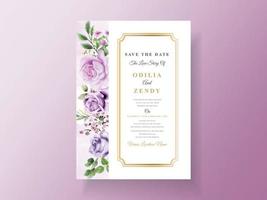 Beautiful purple flower wedding invitation card vector