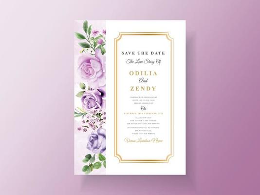 Beautiful purple flower wedding invitation card