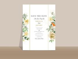 elegante tarjeta de invitación de boda floral amarilla y naranja vector