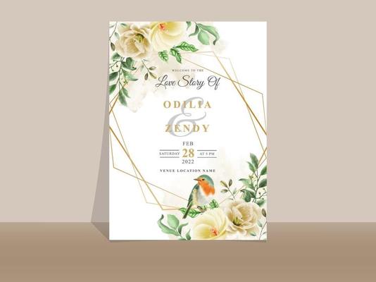 Elegant yellow and orange floral wedding invitation card