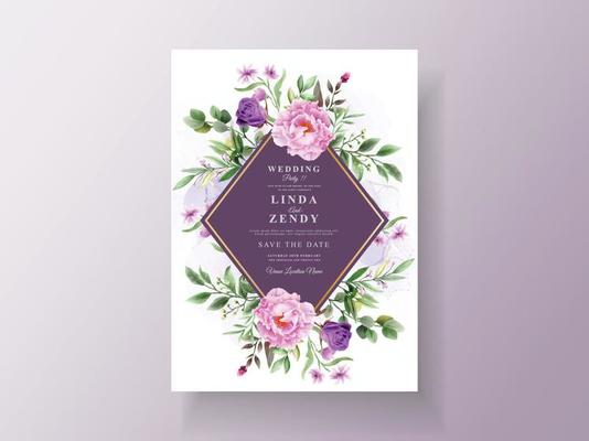 Vintage wedding invitation purple flower