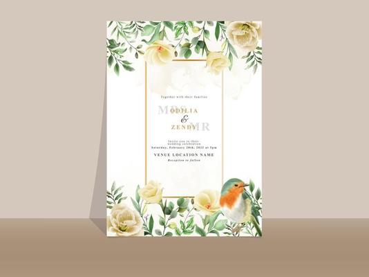 Elegant yellow and orange floral wedding invitation card