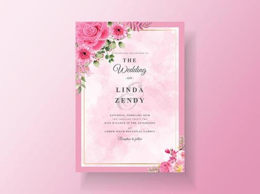 Beautiful pink flower wedding invitation