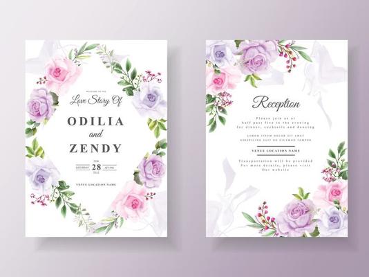 Beautiful purple flowers wedding invitation template