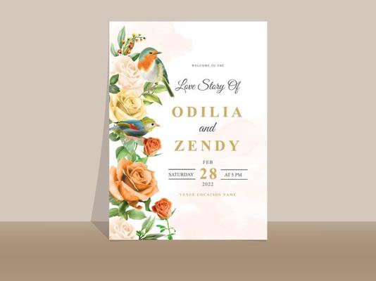 Elegant yellow and orange floral wedding invitation card